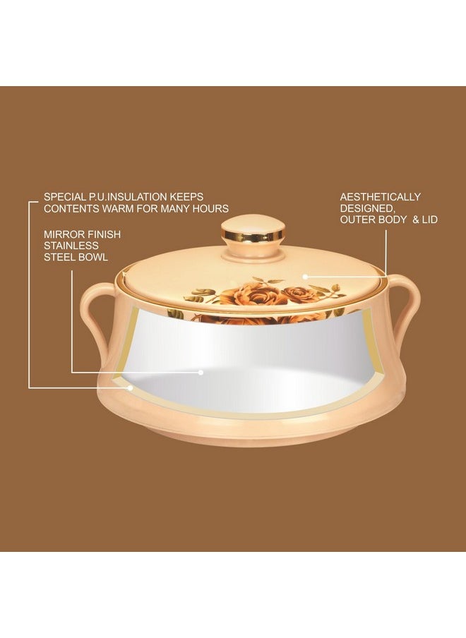 Nayasa Lorenzo Casserole 2000 ML | Thermoware Insulated Casserole with Stainless Steel Inner | Elegant Design | Serveware | Side Handles | Easy to Carry | Beige