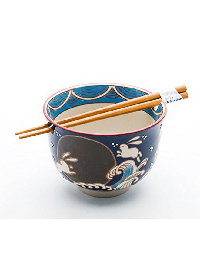 Happy Sales HSRB-RBMN, Japanese Ramen Udon Noodle Bowl with Chopsticks Gift Set, Rabbit