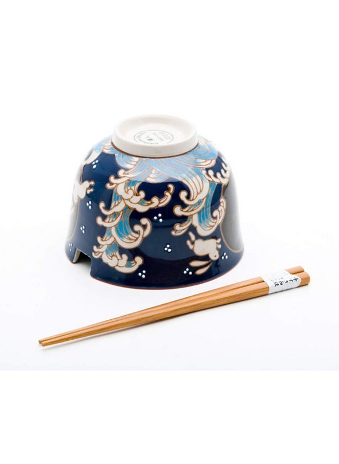 Happy Sales HSRB-RBMN, Japanese Ramen Udon Noodle Bowl with Chopsticks Gift Set, Rabbit