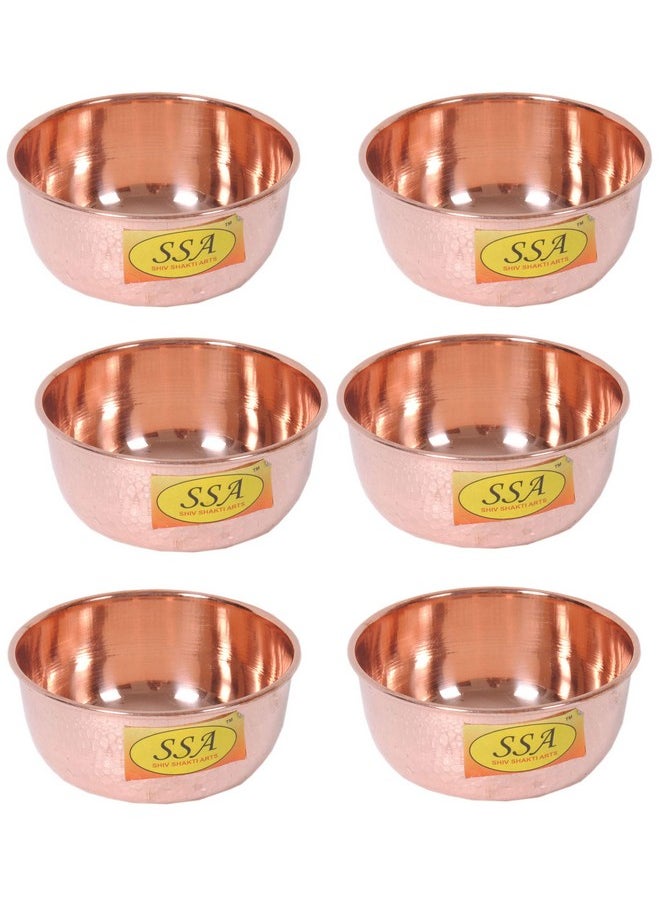 SHIV SHAKTI ARTS Handmade Pure Copper Bowl Plane Designed Serving Food Indian Homeware Capacity=50 ml each::Set Of 6