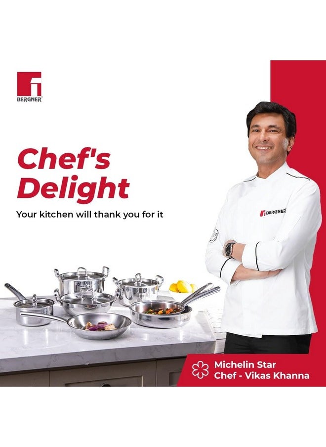 Bergner Tripro Tri-Ply Cook and Serve 20 cm Casserole/Biryani Pot/Handi with Stainless Steel Lid, 3.5 litres Triply Casserole with Lid, Induction Bottom and Gas Ready (5-Year Warranty by Bergner)