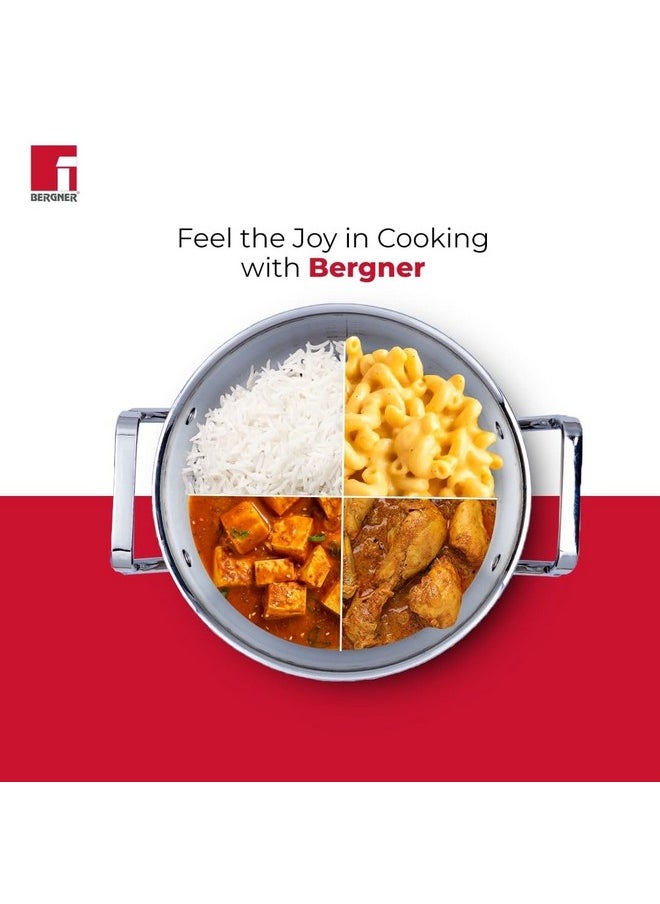 Bergner Tripro Tri-Ply Cook and Serve 20 cm Casserole/Biryani Pot/Handi with Stainless Steel Lid, 3.5 litres Triply Casserole with Lid, Induction Bottom and Gas Ready (5-Year Warranty by Bergner)
