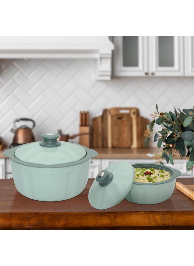 JAYPEE HOTFEAST Inner Stainless-Steel Insulated Casserole (800+1200+1500) ml Set of 3 with Lockable Lid, BPA Free Set |Serving Set | Ideal for Warm & Fresh Food, Green