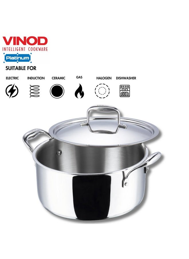 Vinod Platinum Triply Stainless Steel Saucepot with Lid - 3 Litre, 20 cm | 2.5mm Thick | SAS Metal | Biryani Pot | Induction and Gas Base | 5 Year Warranty - Silver