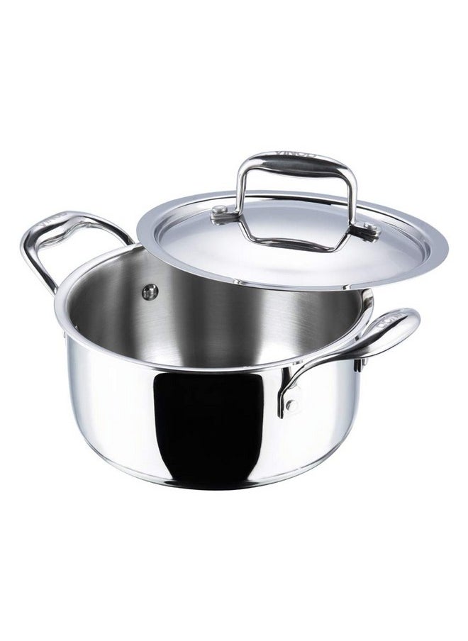 Vinod Platinum Triply Stainless Steel Saucepot with Lid - 3 Litre, 20 cm | 2.5mm Thick | SAS Metal | Biryani Pot | Induction and Gas Base | 5 Year Warranty - Silver
