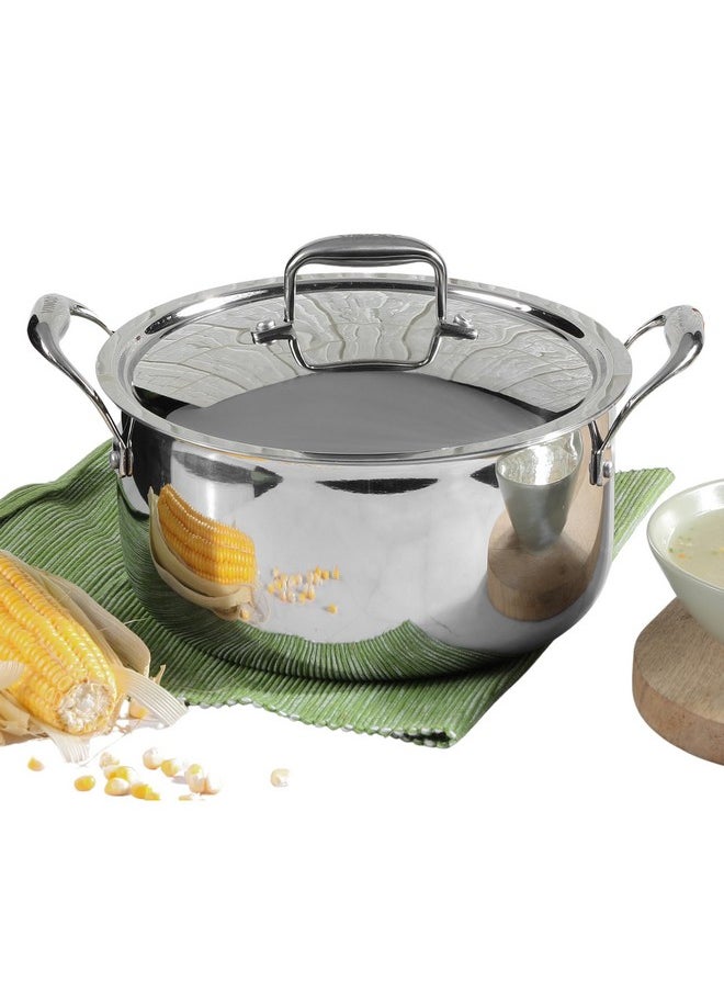 Vinod Platinum Triply Stainless Steel Saucepot with Lid - 3 Litre, 20 cm | 2.5mm Thick | SAS Metal | Biryani Pot | Induction and Gas Base | 5 Year Warranty - Silver