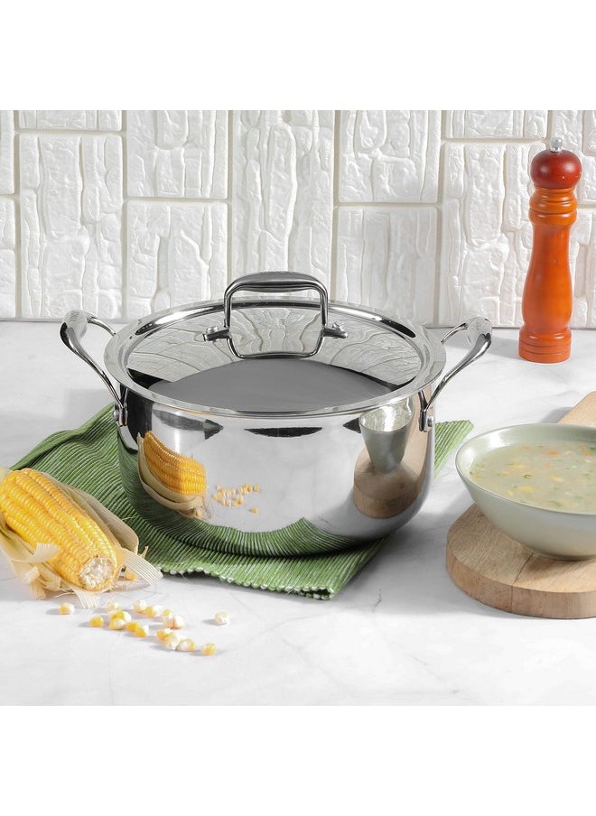 Vinod Platinum Triply Stainless Steel Saucepot with Lid - 3 Litre, 20 cm | 2.5mm Thick | SAS Metal | Biryani Pot | Induction and Gas Base | 5 Year Warranty - Silver