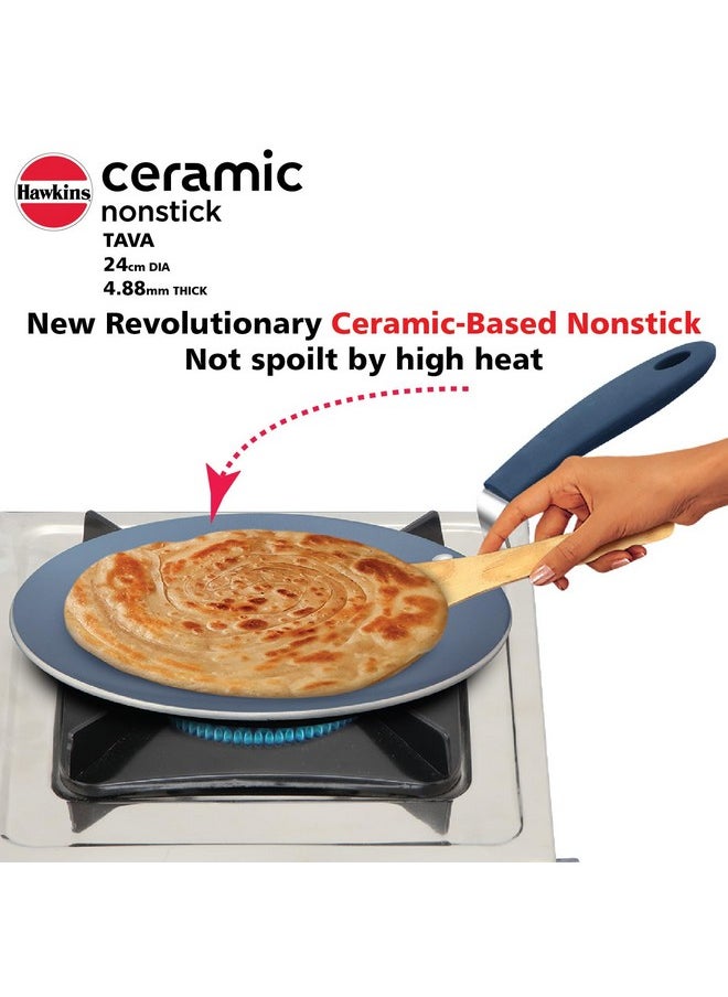 Hawkins Ceramic Nonstick Tava, 24 cm Diameter, Induction Paratha Tawa, Granite Griddle (ICT24)