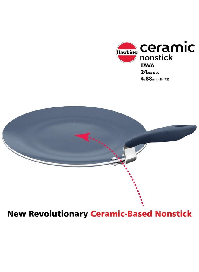 Hawkins Ceramic Nonstick Tava, 24 cm Diameter, Induction Paratha Tawa, Granite Griddle (ICT24)