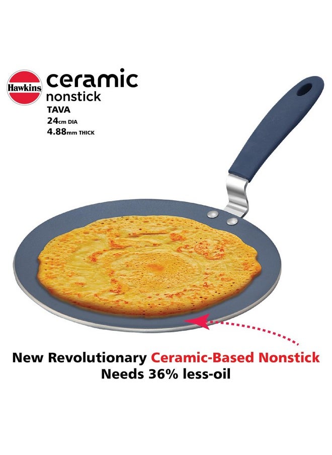Hawkins Ceramic Nonstick Tava, 24 cm Diameter, Induction Paratha Tawa, Granite Griddle (ICT24)