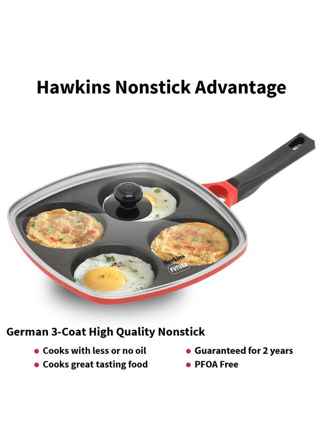Hawkins 30 cm Die-Cast Multi Snack Pan with Glass Lid, Nonstick Mini Uttapam Tawa, Pancake Pan, Red (DCMS30G)