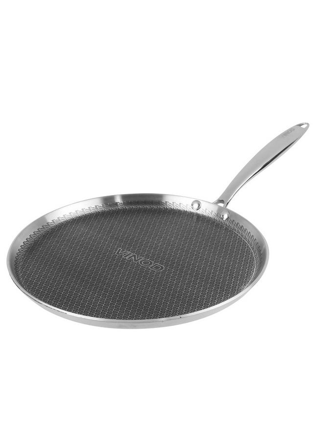 Vinod SAS Pro Platinum Triply Stainless Steel Dosa Tawa - 31 cm | 4.0 mm Thick | Hexa Design | Metal Spoon Friendly | Riveted Handle | Gas, Induction Base | 5-Year Warranty