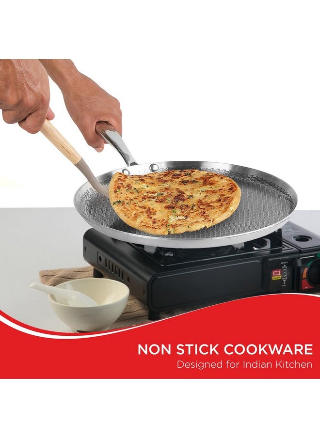 Vinod SAS Pro Platinum Triply Stainless Steel Dosa Tawa - 31 cm | 4.0 mm Thick | Hexa Design | Metal Spoon Friendly | Riveted Handle | Gas, Induction Base | 5-Year Warranty