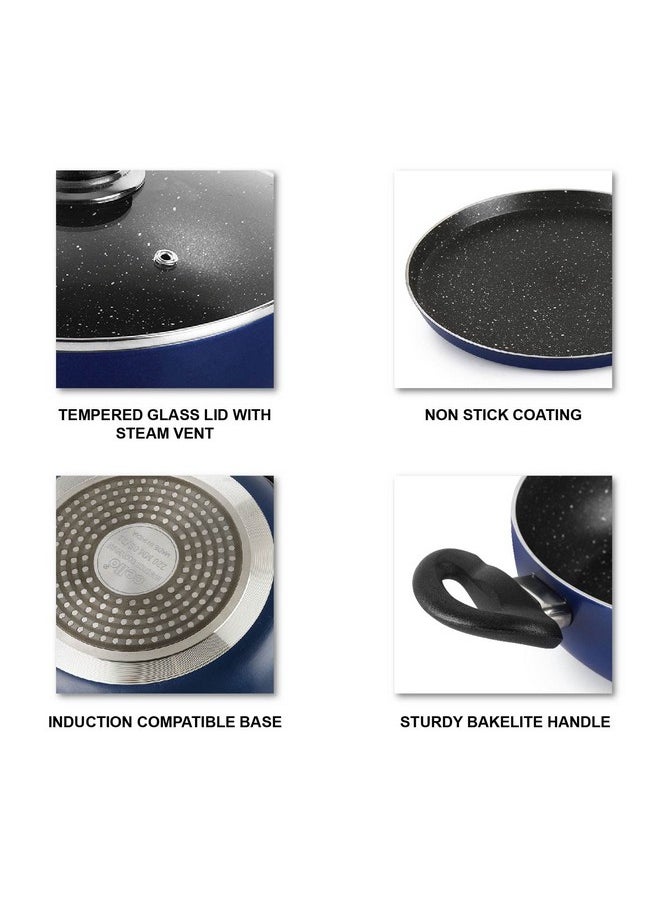 Cello Regal 3 Piece Cookware Set, Induction and Gas Compatible, Metallic Blue | Dosa Tawa, Fry Pan and Kadhai Set | Cookware Set for Kitchen