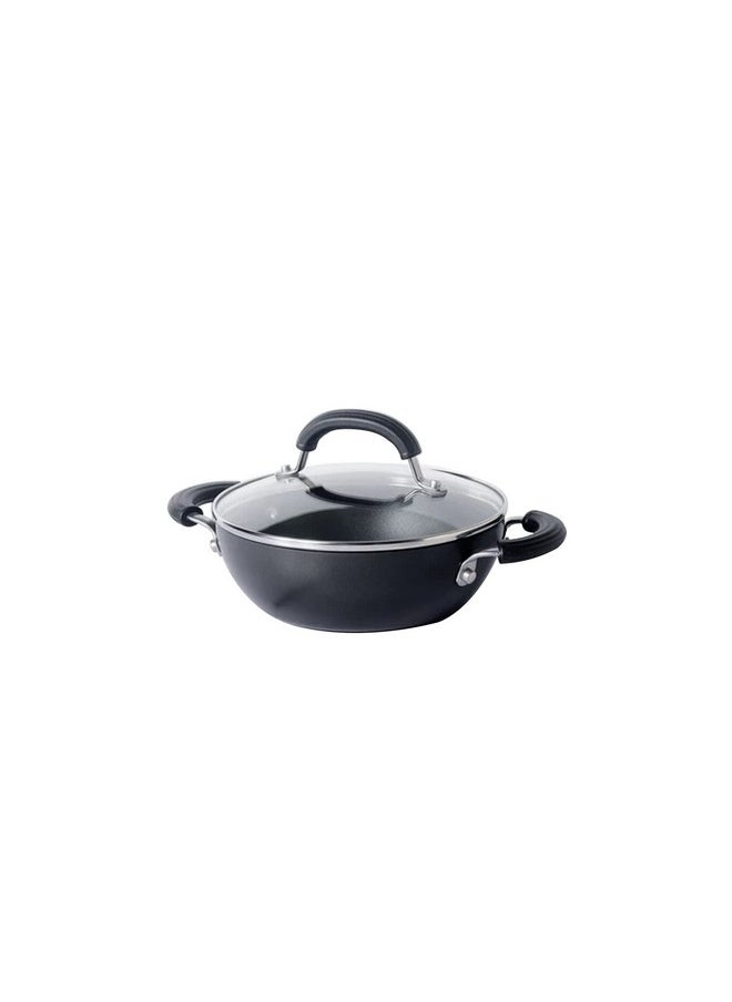 Circulon Origins Non-Stick + Hard Anodized Aluminium Kadhai With Lid And Stay Cool Phenolic Handles / 2.5Mm Thickness/Induction And Gas Suitable, 24Cm Large, 2.4 liter,Black