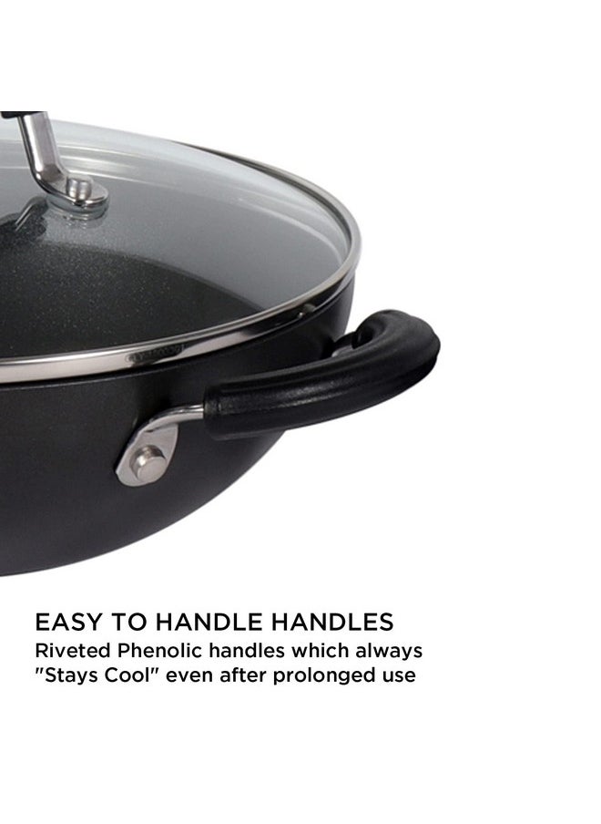 Circulon Origins Non-Stick + Hard Anodized Aluminium Kadhai With Lid And Stay Cool Phenolic Handles / 2.5Mm Thickness/Induction And Gas Suitable, 24Cm Large, 2.4 liter,Black