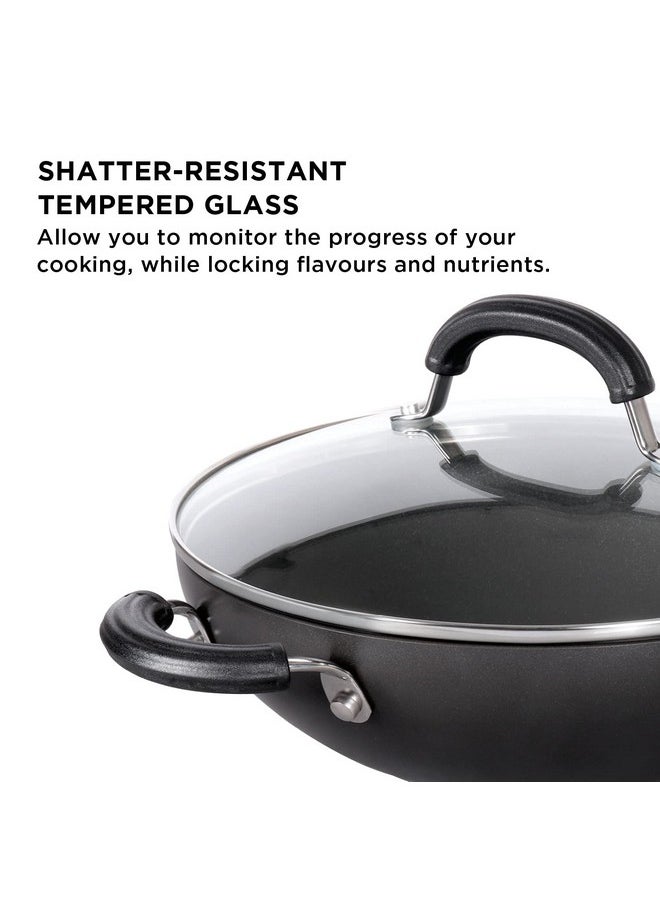Circulon Origins Non-Stick + Hard Anodized Aluminium Kadhai With Lid And Stay Cool Phenolic Handles / 2.5Mm Thickness/Induction And Gas Suitable, 24Cm Large, 2.4 liter,Black
