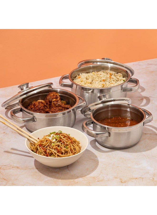 Vinod Bremen Stainless Steel Saucepot Set of 3 with Glass Lid | 2.5mm Thick Base | Riveted Sturdy Handle | 2 Year Warranty | Induction and Gas Base - Silver