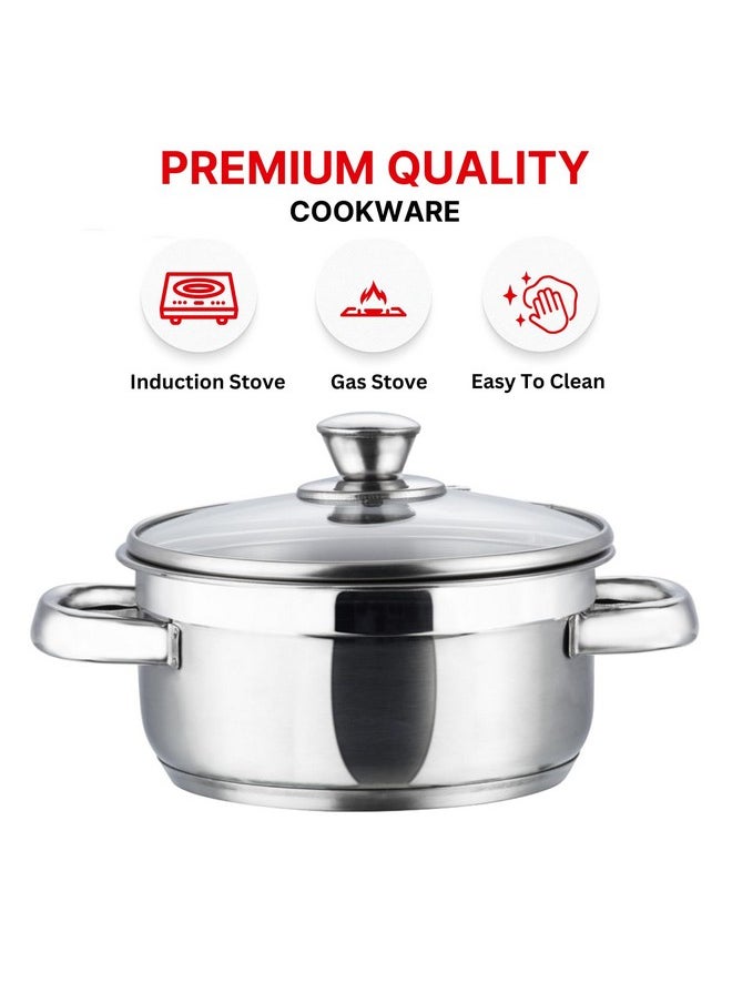 Vinod Bremen Stainless Steel Saucepot Set of 3 with Glass Lid | 2.5mm Thick Base | Riveted Sturdy Handle | 2 Year Warranty | Induction and Gas Base - Silver