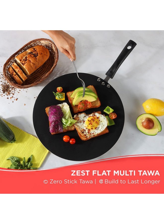 Vinod Zest Aluminium Non Stick Flat Multi Tawa - 30 cm | Triple Layer Ceramic Coating | 4mm Extra Thick Chapati Tawa | Bakelite Handle | Gas and Induction Base | 1 Year Warranty
