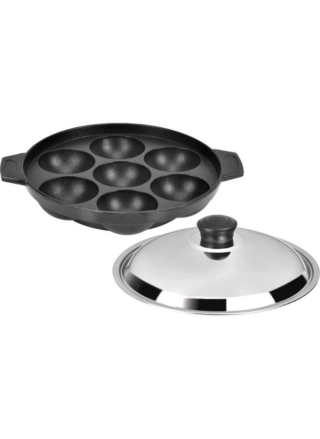 Tosaa Non Stick 7 Cavity Appam Patra with Stainless Steel Lid
