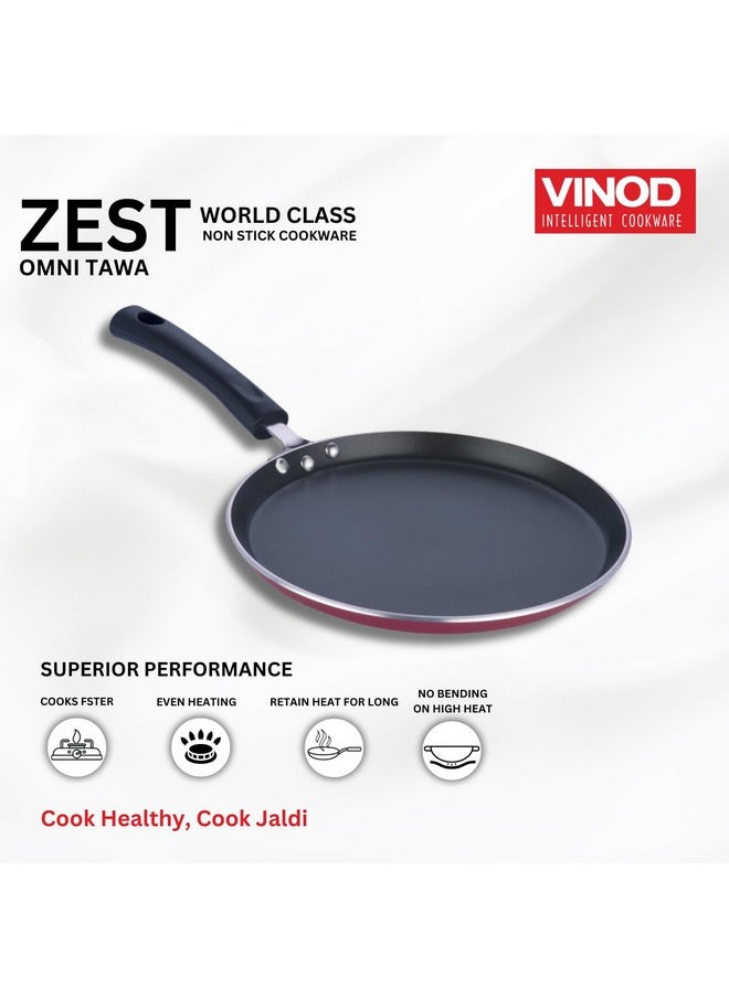Vinod Zest Aluminium Non Stick Dosa Omni Tawa - 28cm | 4mm Extra Thick | 3 Layer Ceramic Coat | Bakelite Handle | Toxin Free | Gas Base - 1 Year Warranty