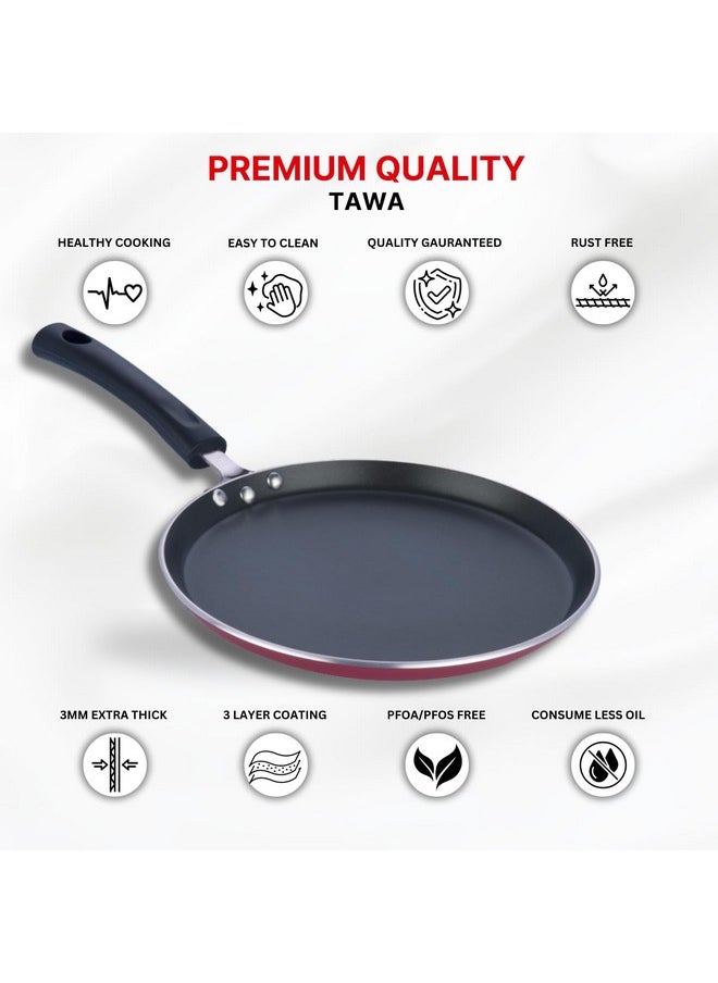Vinod Zest Aluminium Non Stick Dosa Omni Tawa - 28cm | 4mm Extra Thick | 3 Layer Ceramic Coat | Bakelite Handle | Toxin Free | Gas Base - 1 Year Warranty