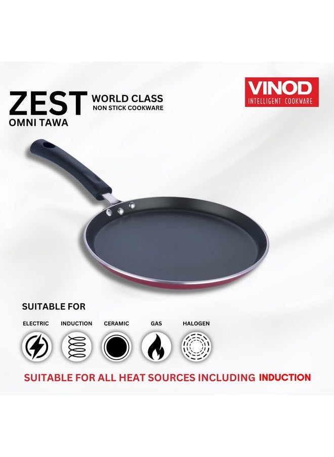 Vinod Zest Aluminium Non Stick Dosa Omni Tawa - 28cm | 4mm Extra Thick | 3 Layer Ceramic Coat | Bakelite Handle | Toxin Free | Gas Base - 1 Year Warranty