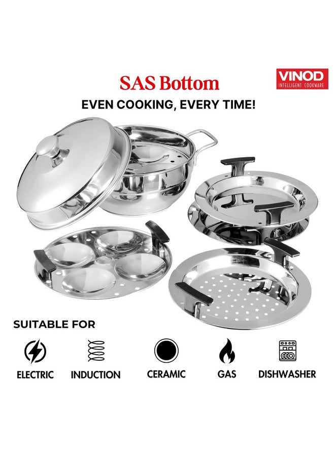 Vinod Gen-Z Stainless Steel Multi Kadai with 6 Plates - 19 cm| 2 Idli, 2 Dhokla and 1 Patra Plate | All in One Multi Purpose Kadhai | Induction and Gas Base | Small - 2 Year Warranty