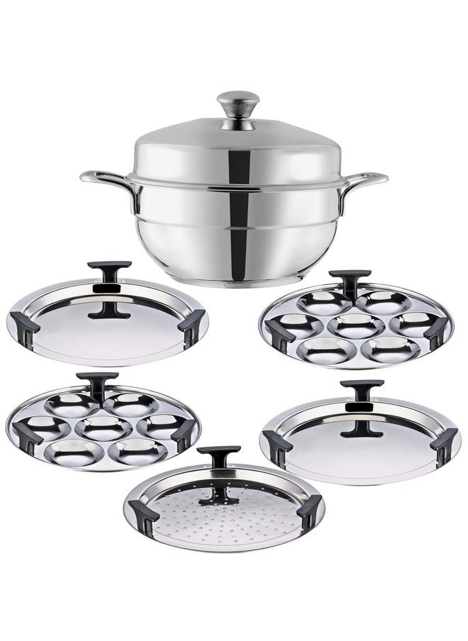 Vinod Gen-Z Stainless Steel Multi Kadai with 6 Plates - 19 cm| 2 Idli, 2 Dhokla and 1 Patra Plate | All in One Multi Purpose Kadhai | Induction and Gas Base | Small - 2 Year Warranty