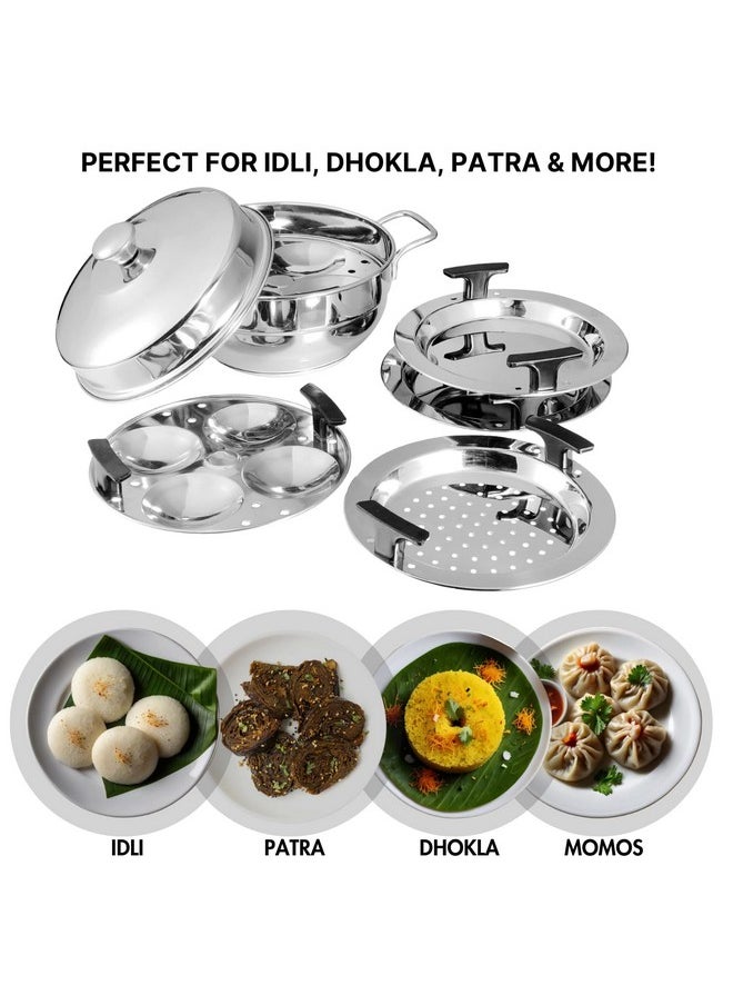 Vinod Gen-Z Stainless Steel Multi Kadai with 6 Plates - 19 cm| 2 Idli, 2 Dhokla and 1 Patra Plate | All in One Multi Purpose Kadhai | Induction and Gas Base | Small - 2 Year Warranty