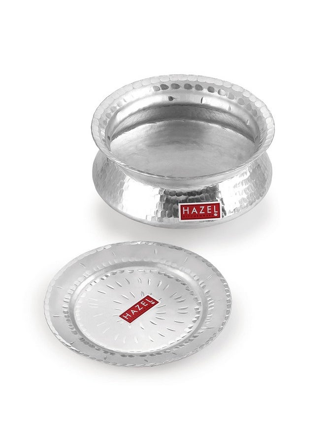 HAZEL Aluminium Hammered Finish Handi with Lid | 24 cm with 3600 ml Capacity Biryani Rice Cooking Pot | Dhari Patiya Tope Patila Vessel