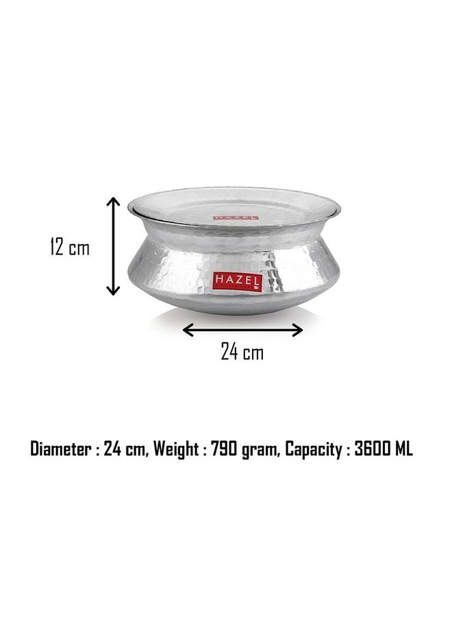 HAZEL Aluminium Hammered Finish Handi with Lid | 24 cm with 3600 ml Capacity Biryani Rice Cooking Pot | Dhari Patiya Tope Patila Vessel