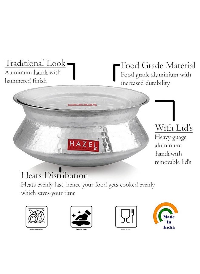 HAZEL Aluminium Hammered Finish Handi with Lid | 24 cm with 3600 ml Capacity Biryani Rice Cooking Pot | Dhari Patiya Tope Patila Vessel