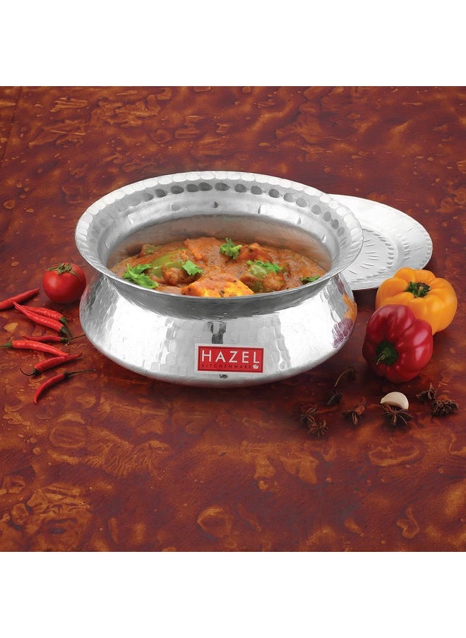 HAZEL Aluminium Hammered Finish Handi with Lid | 24 cm with 3600 ml Capacity Biryani Rice Cooking Pot | Dhari Patiya Tope Patila Vessel