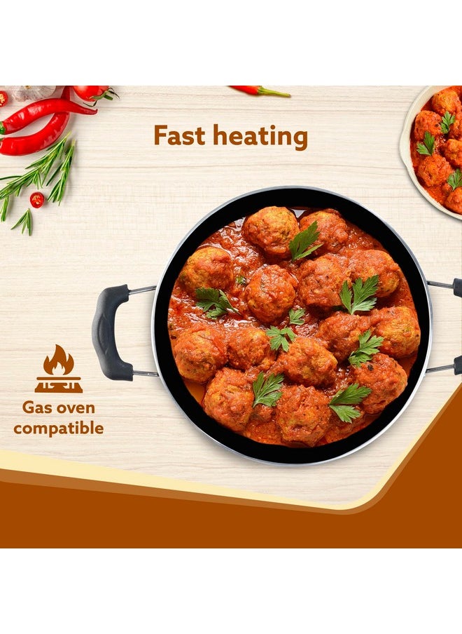 AGARO Elite Hard Anodised Kadhai with Glass Lid, 3.85L Capacity, 28 cm Diameter, Gas Oven Compatible, Riveted Handle, 3mm Thick Plate, Cooking, Frying, Serving, Black