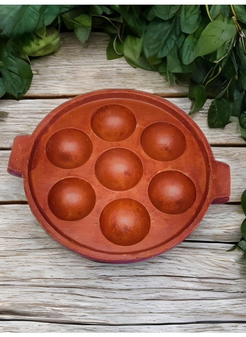 Clay PANIYARAM PAN, 7 Cavity Appam Maker (Brown)