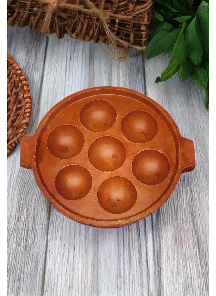 Clay PANIYARAM PAN, 7 Cavity Appam Maker (Brown)