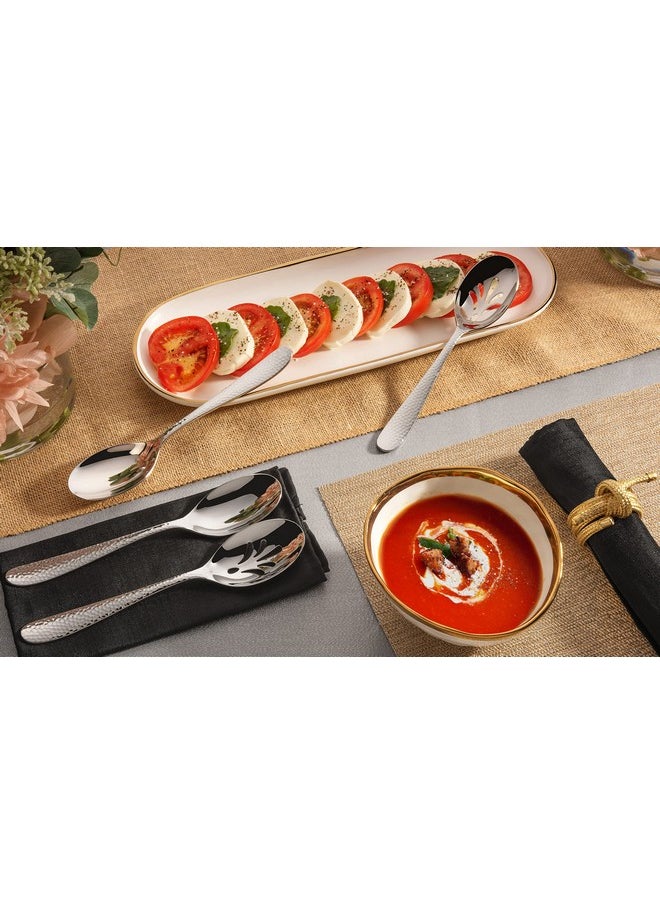 Hudson Essentials 9-Piece Bergamo Hammered 18/10 Stainless Steel Serving Fork & Serving Spoon Set - Flatware Silverware
