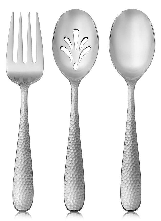 Hudson Essentials 9-Piece Bergamo Hammered 18/10 Stainless Steel Serving Fork & Serving Spoon Set - Flatware Silverware