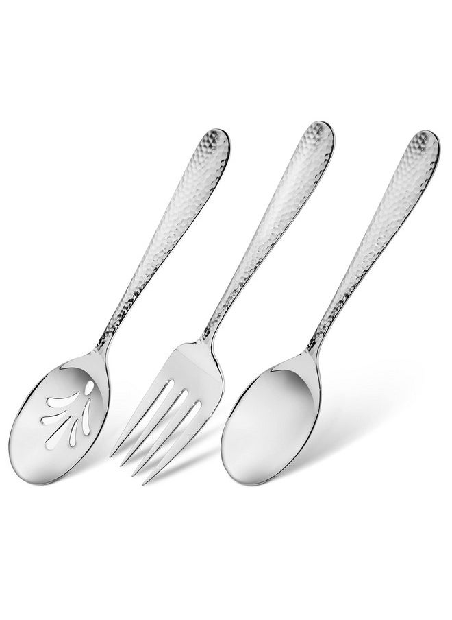 Hudson Essentials 9-Piece Bergamo Hammered 18/10 Stainless Steel Serving Fork & Serving Spoon Set - Flatware Silverware