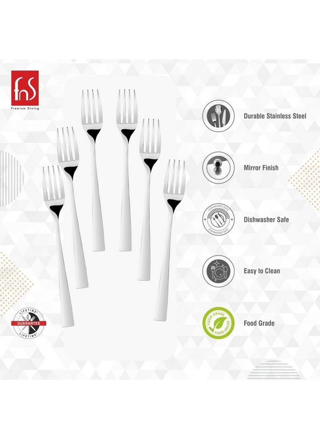 FnS Slimline Stainless Steel Mirror Finish Dinner Fork Set of 6 for Noodles, Dinner Cutlery Set for Home Kitchen and Dinning