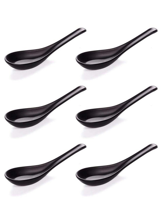 Happy Sales HSSP-MBLKP6, Melamine Soba, Rice Spoons, Asian Chinese Won Ton Soup Spoons, 6 pc Plain Black