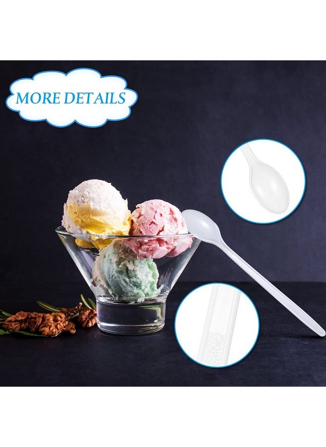 White Plastic Sundae Spoons Disposable Utensils Ice Cream Spoons Long Handle Spoon for Ice Cream, Milkshakes, Tea and Floats, Stirring Cocktails and Tall Iced Beverages (150 Pieces,18.4 cm/ 7.2 Inch)