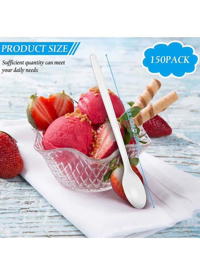 White Plastic Sundae Spoons Disposable Utensils Ice Cream Spoons Long Handle Spoon for Ice Cream, Milkshakes, Tea and Floats, Stirring Cocktails and Tall Iced Beverages (150 Pieces,18.4 cm/ 7.2 Inch)