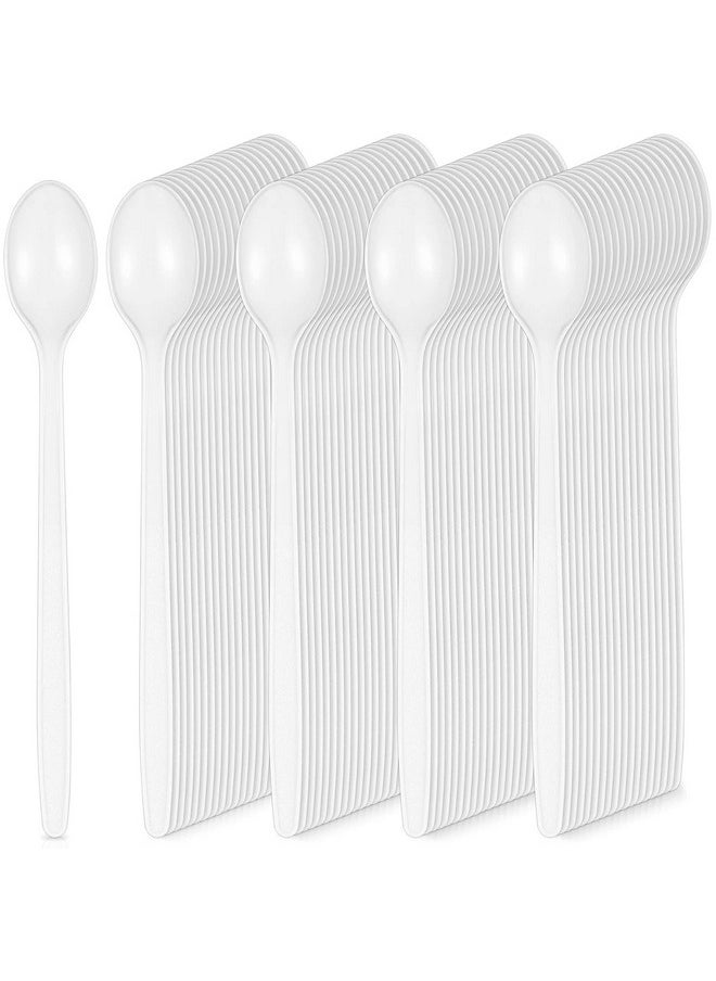 White Plastic Sundae Spoons Disposable Utensils Ice Cream Spoons Long Handle Spoon for Ice Cream, Milkshakes, Tea and Floats, Stirring Cocktails and Tall Iced Beverages (150 Pieces,18.4 cm/ 7.2 Inch)
