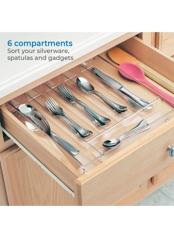 InterDesign Linus Kitchen Drawer Organizer for Silverware, Spatulas, Gadgets - Clear