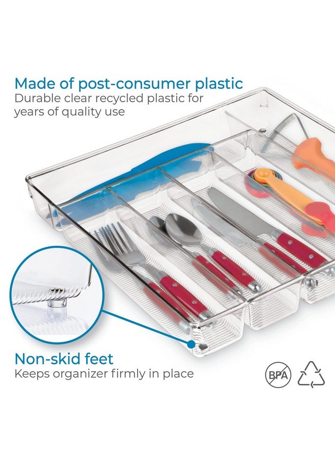 InterDesign Linus Kitchen Drawer Organizer for Silverware, Spatulas, Gadgets - Clear