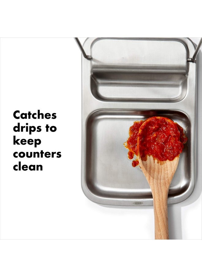 OXO Spoon Rest with Lid Holder, 3x4x1in, Stainless Steel