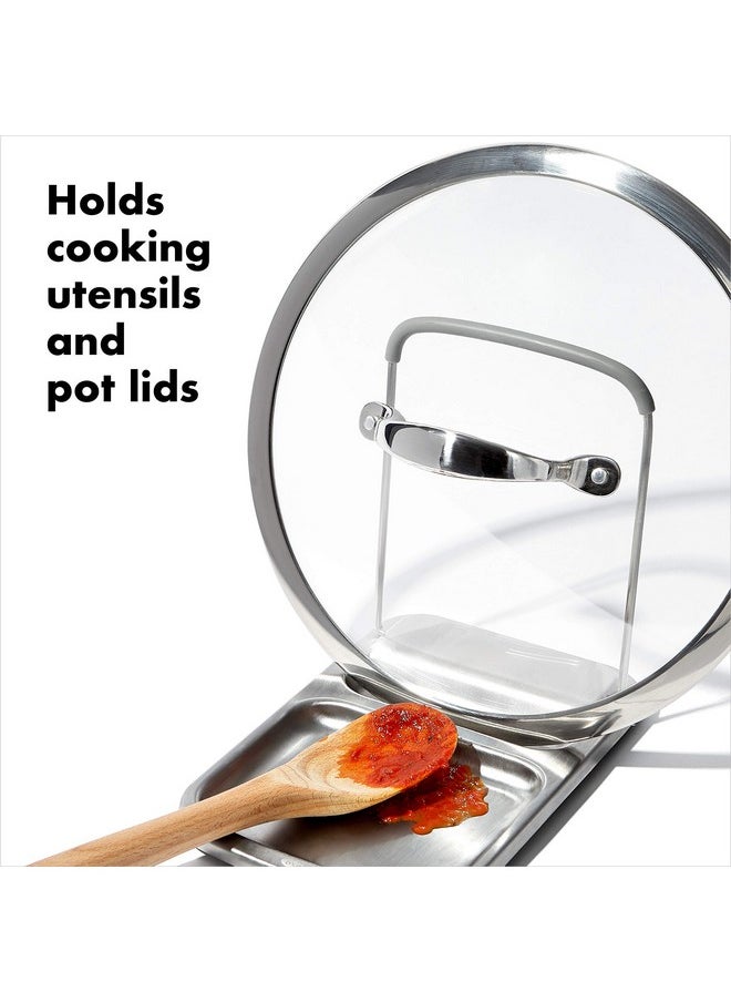 OXO Spoon Rest with Lid Holder, 3x4x1in, Stainless Steel